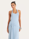 Blue Halterneck Belt Detail Maxi Dress