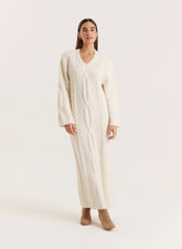Cream Chunky Knit Wool Blend Maxi Dress