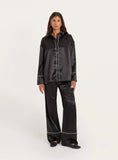 Black Satin Contrast Piping Trousers