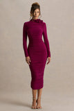 Tamara Burgundy Long Sleeve Ruched Midi Dress