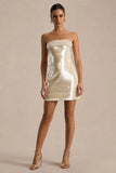 Casandra Champagne Sequin Bandeau Mini Dress With Satin Trim