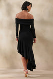 Goldara Black Bardot Neck Maxi Dress With Ruffled Asymmetric Hem