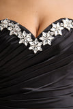 Ambria Black Satin Hand Embellished Sweetheart Neck Corset Top