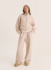 Oatmeal Logo Detail Ribbed Cuff Zip Sweatshirt