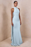 Cordy Powder Blue High Neck Maxi Dress With Cape
