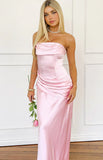 Malorie Pink Satin Strapless Maxi Dress PRE ORDER