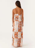 Aster Bloom Maxi Dress Orange Blue Floral