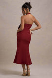 Aman Berry Halter Neck Midi Dress With Oversized Bow
