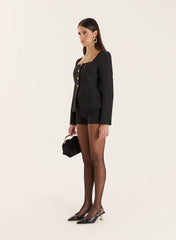 Black Square Neck Gold Buttoned Jacket