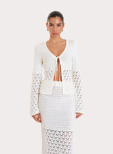 Cream Crochet Tie Front Longsleeve Top