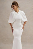 Kianne White Draped Short Sleeve Maxi Dress