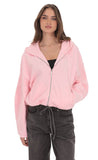 Cropped Fleece Zip Up Hoodie in Pink