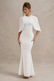 Kianne White Draped Short Sleeve Maxi Dress
