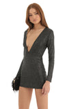 Plunge Dress in Black Crystal