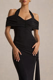 Camille Black Bardot Neck Maxi Dress