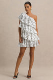 Orla White Polka Dot Asymmetric Ruffled Mini Dress
