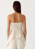 Rossi Hanky Hem Linen Top Oatmeal