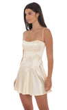 Satin V Drop Waist Dress in Champagne