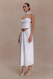 Talia Draped Linen Midi Skirt White