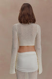 Mania Crochet Long Sleeve Cropped Top Ivory