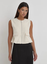 Cream Cotton Drawstring Gilet