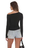 Ribbed Off Shoulder Top in Black