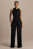 Corina Black Cowl Neck Jumpsuit With Tie Detail