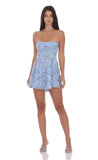 Floral Sequin Fit and Flare Dress in Light Blue