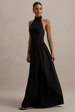 Cynthia Black High Neck Maxi Dress With Volume Skirt