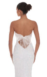Velvet Sequin Strapless Maxi Dress in White