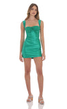 Lace Bust Satin Bodycon Dress in Green