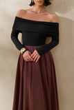 Frederica Black And Brown Bardot Neck Midi Dress