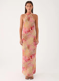 Keena Chiffon Scarf Maxi Dress Botanic Cheetah