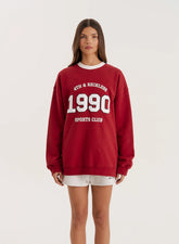 Red Contrast Trim Slogan Classic Longline Sweatshirt