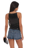 Sequin Straight Neck Top in Black