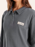Dark Grey Fine Ribbed Jersey Long Sleeve Top