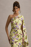 Clementina Tulip Floral Print Asymmetric Cape Sleeve Maxi Dress