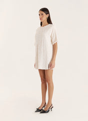 Cream Sequin Bow Tie Back Mini Dress