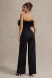 Delta Black Feather Bandeau Wide Leg Jumpsuit