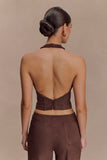 Logan Faux Suede Halter Top Dark Chocolate