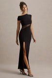 Emily Black Asymmetric Split Maxi Dress With Mesh Detailing