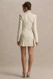 Blossoming Nude Plunge Neck Tailored Mini Dress With Pleating