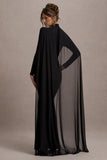 La Nuit Black High Neck Long Sleeve Maxi Dress With Cape