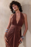 Lesley Brown Plunge Neck Maxi Dress