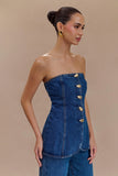 Lennox Strapless Long Line Button Top Dark Blue