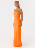 Sassafras Beaded Flower Strapless Maxi Dress Orange