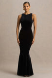 Pippa Black Velvet Crew Neck Mermaid Maxi Dress