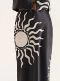 Black Sun Print Satin Maxi Skirt