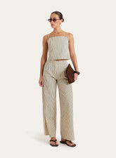 Beige Striped Wide Leg Tailored Trousers