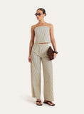Beige Striped Wide Leg Tailored Trousers
